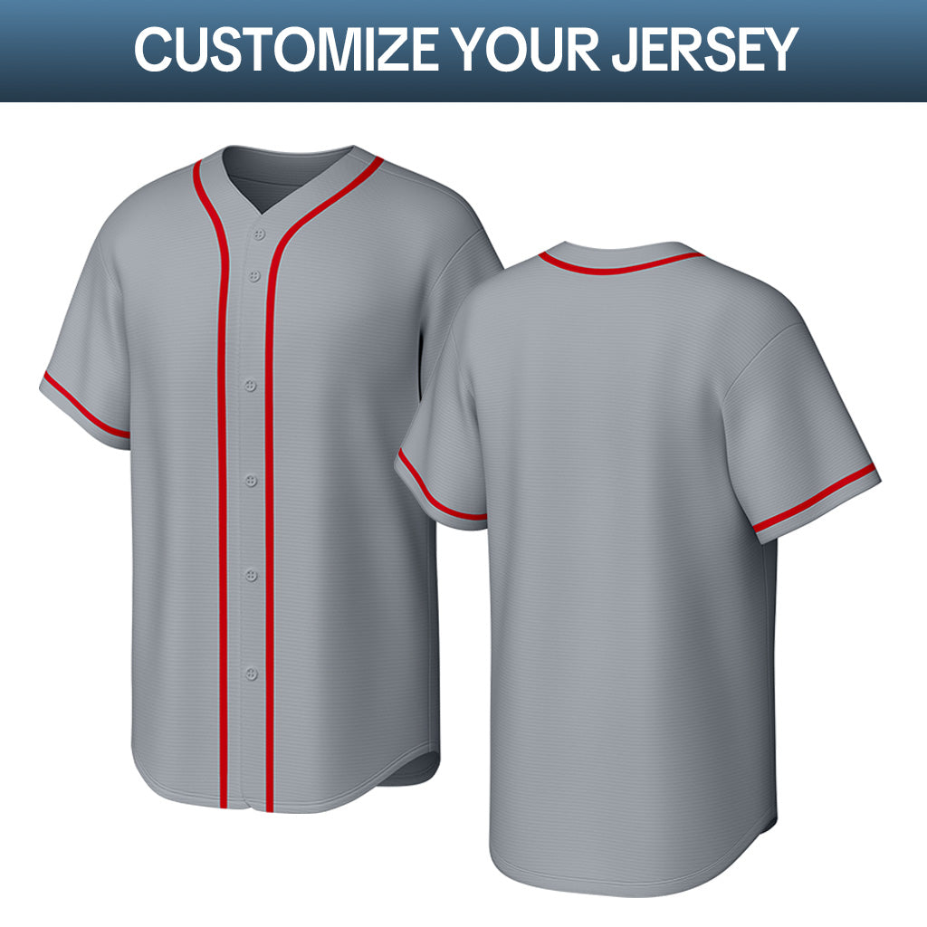 Custom Stitched Baseball Jersey Gray Red | Personalized Name & Number | Team Uniform
