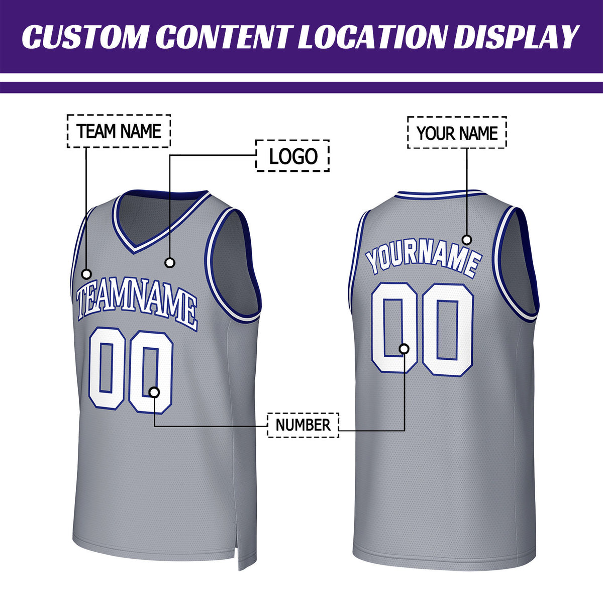 Custom Gray & White Blue Mesh Basketball Jersey | Personalized Team Uniform for youth & adults