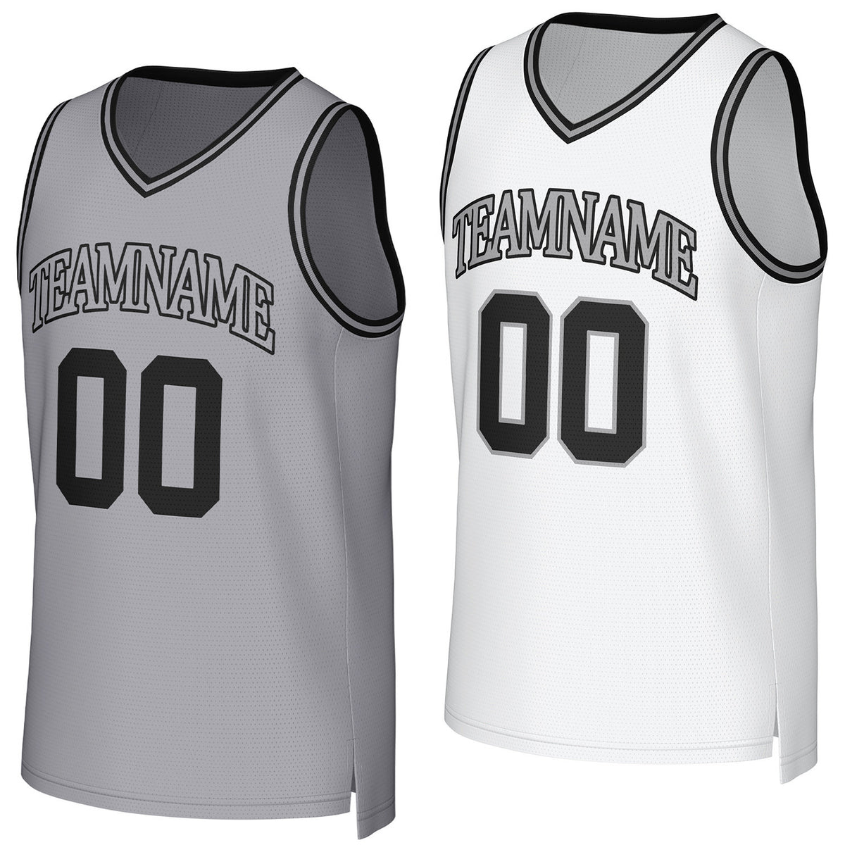 Custom gray &amp; white reversible basketball jersey by Vosoli | Personalized team name &amp; number sportswear