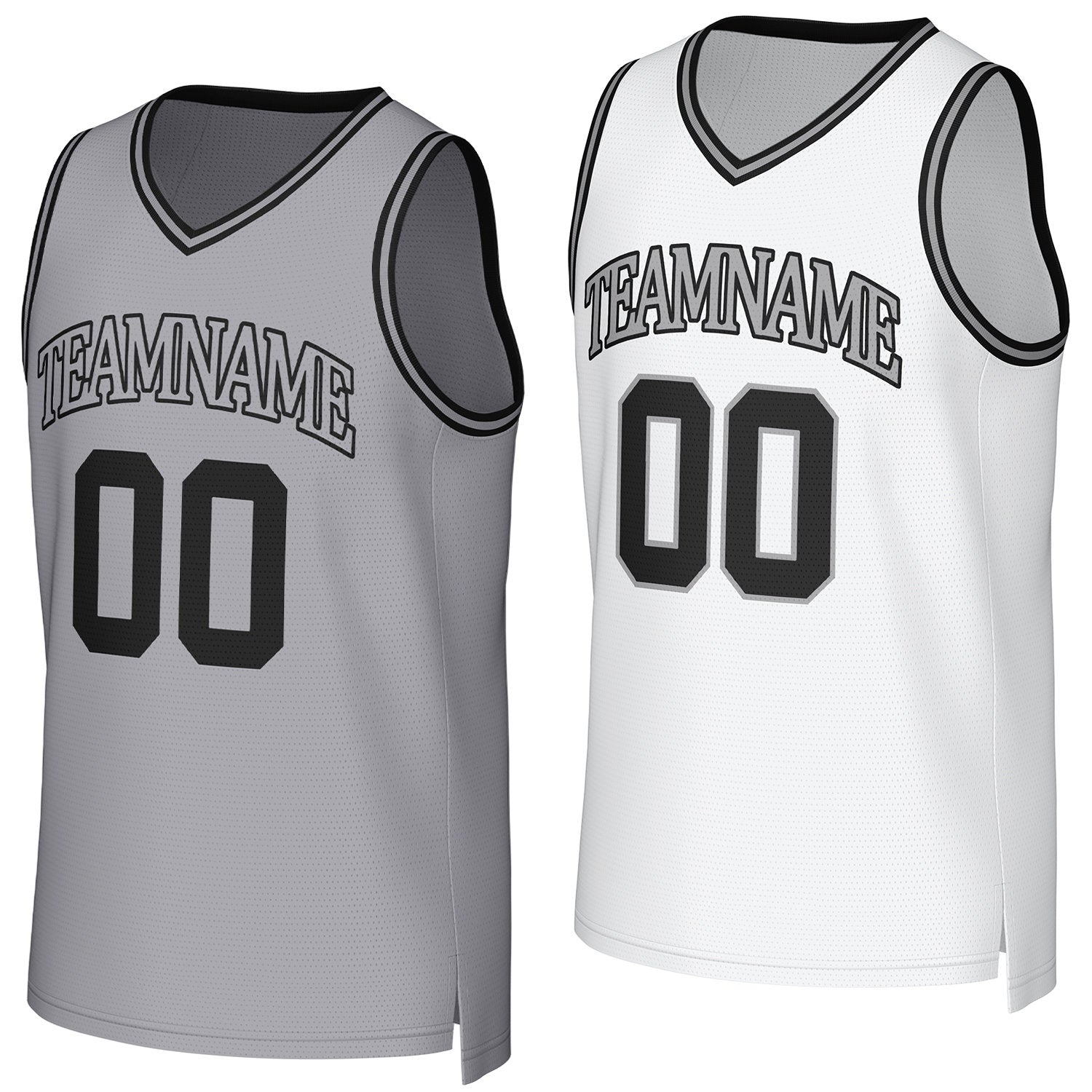 Custom gray & white reversible basketball jersey by Vosoli | Personalized team name & number sportswear