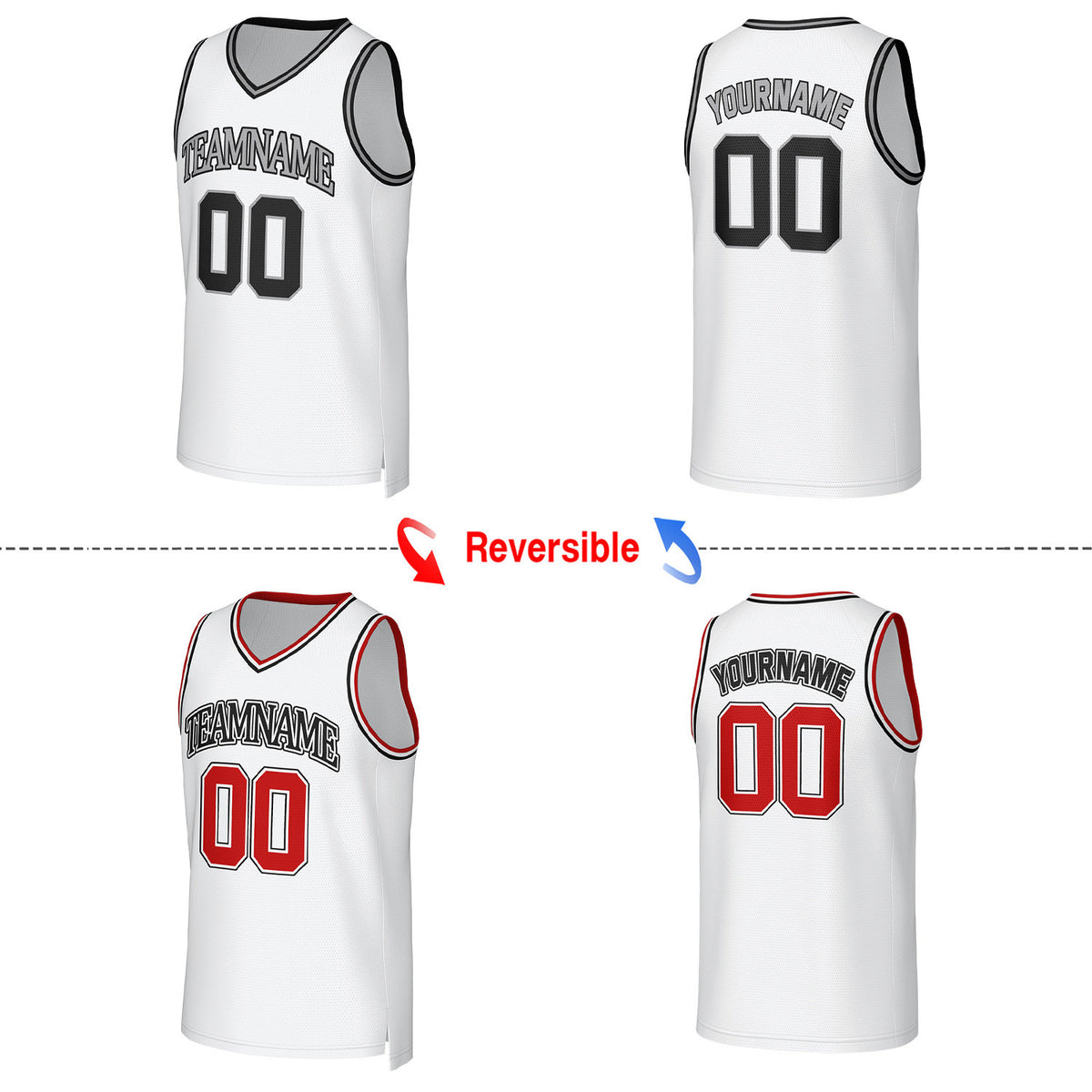 Custom Gray & White Reversible Basketball Jersey | Personalized Team Uniform