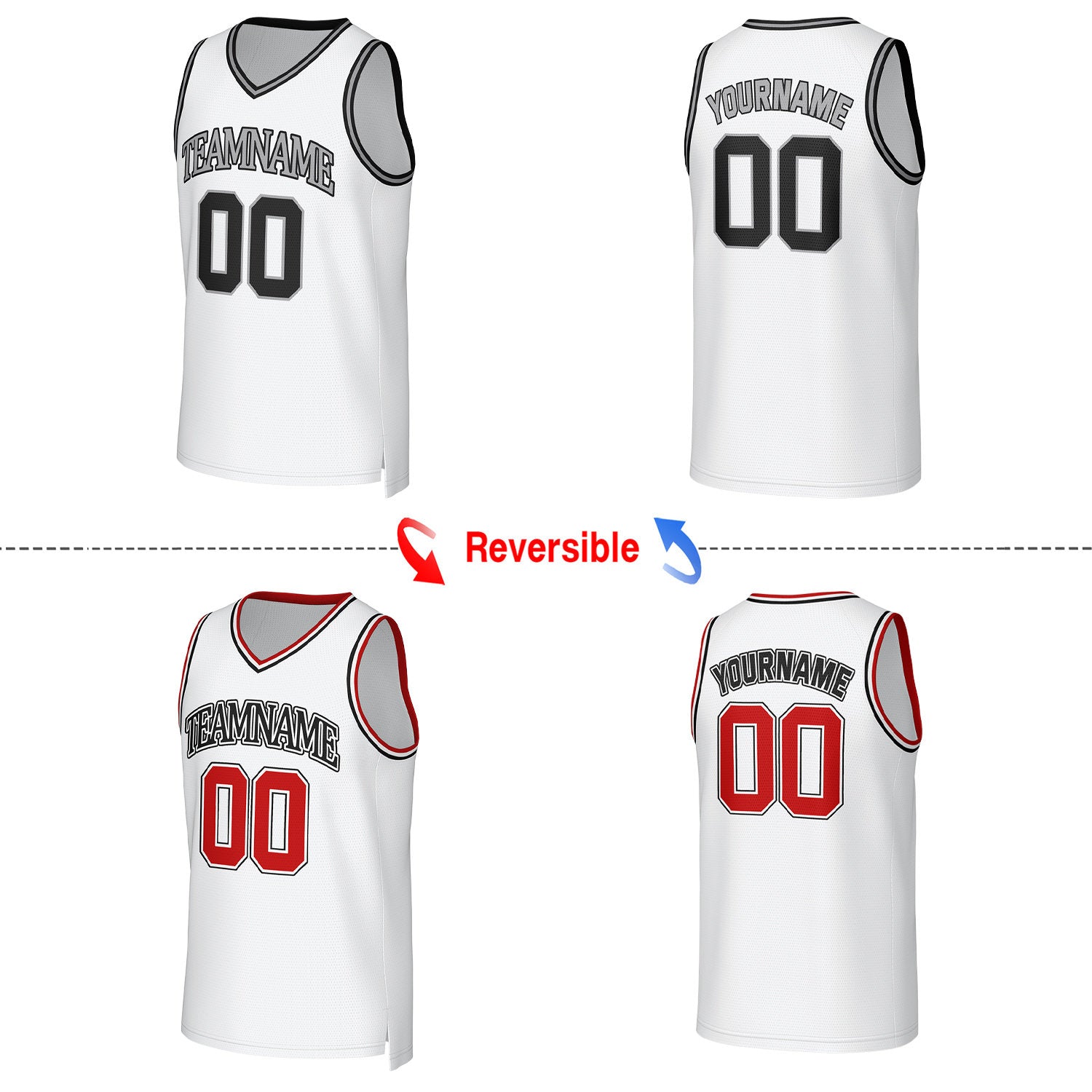 Custom Gray & White Reversible Basketball Jersey | Personalized Team Uniform