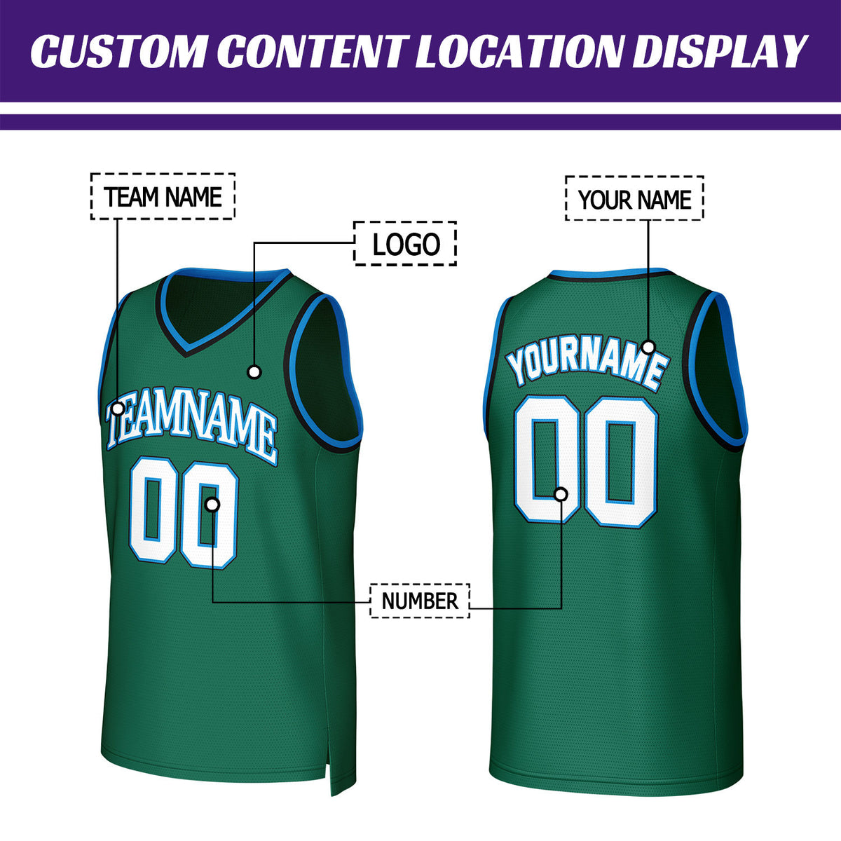 Custom Green Basketball Jersey | Personalized Name & Number Team Uniform