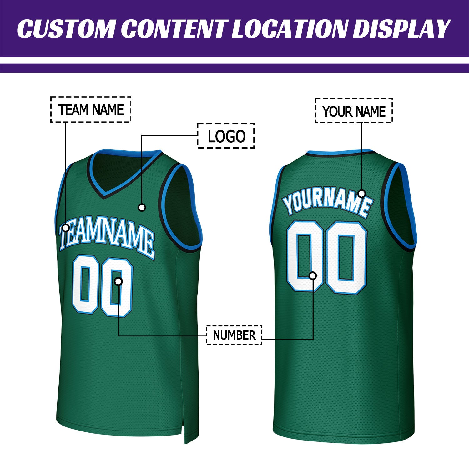 Custom Green Basketball Jersey | Personalized Name & Number Team Uniform