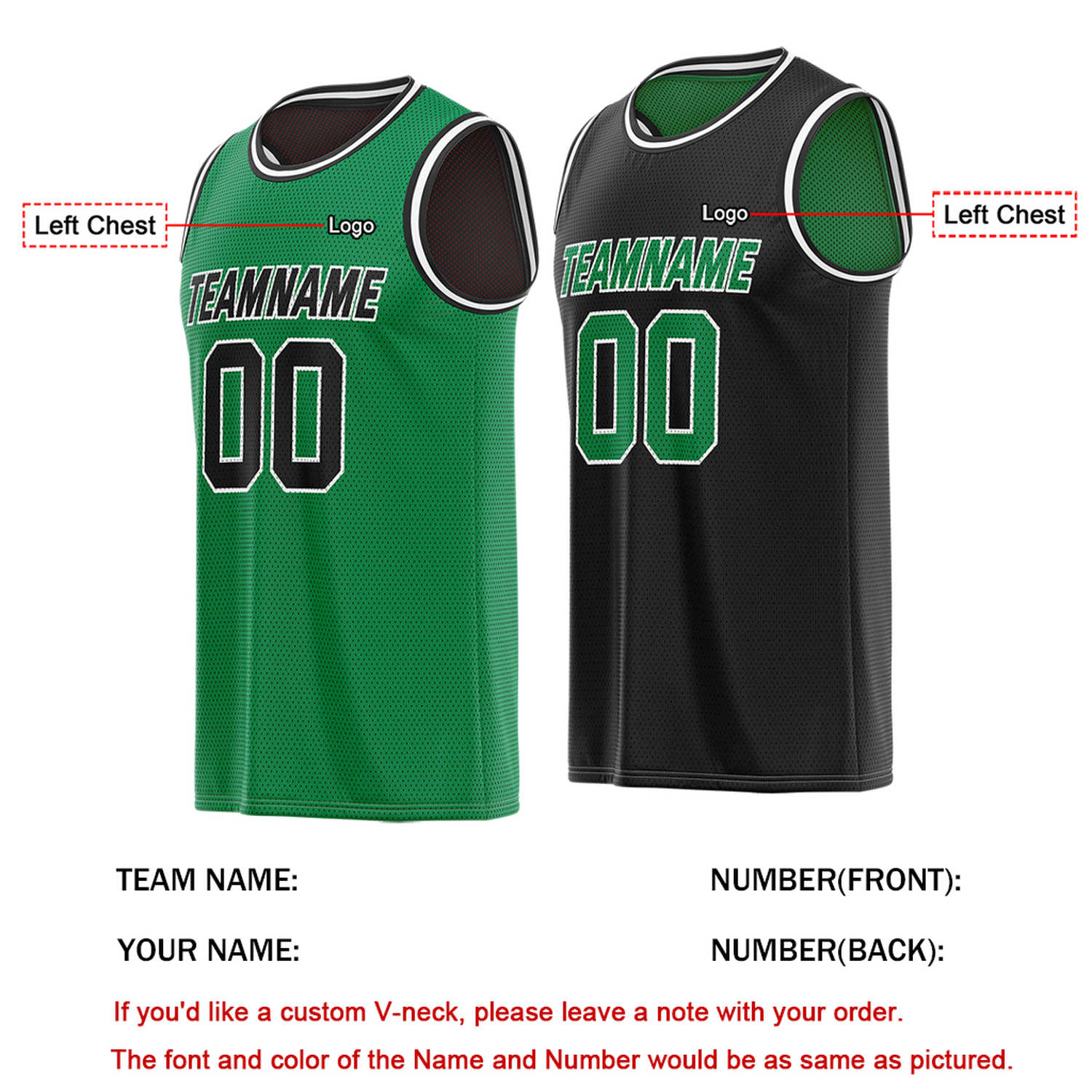 Custom Green & Black Reversible Basketball Jersey | Personalized Team Name & Number - Vosoli