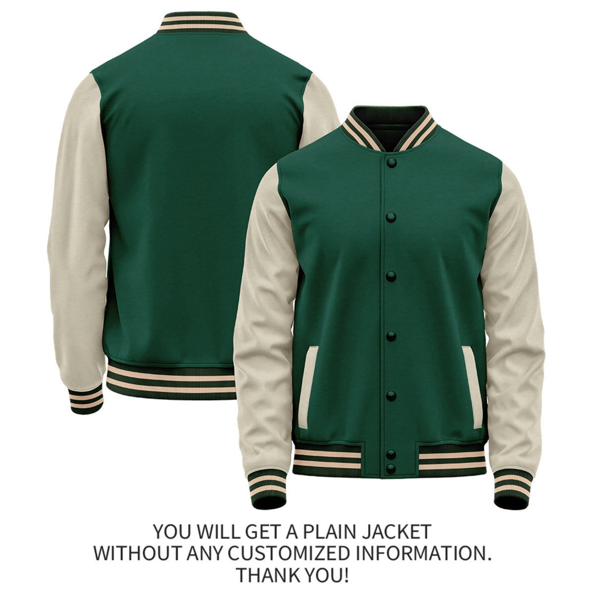 Custom Green Cream Jacket Personalized Team Name Number Letterman Bomber for Adult & Youth