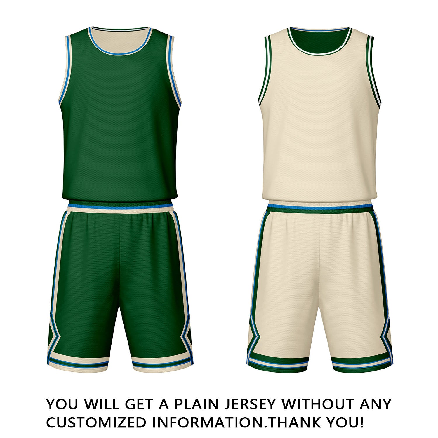 Custom Green Cream Reversible Basketball Jersey Set | Personalized Name Number Mesh Sports Uniform
