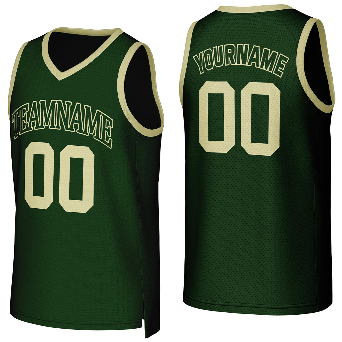 Custom green &amp; cream basketball jersey by Vosoli | Personalized stitched team name, number &amp; logo | Breathable mesh sport jersey