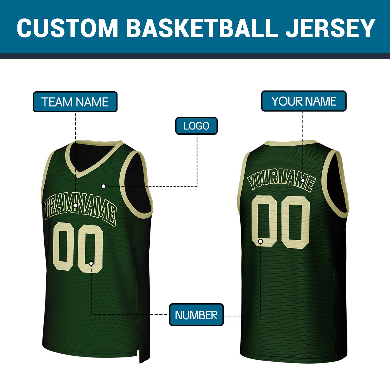 Custom Green Cream Stitched Basketball Jersey | Personalized Name Number Logo Mesh Sports Jersey
