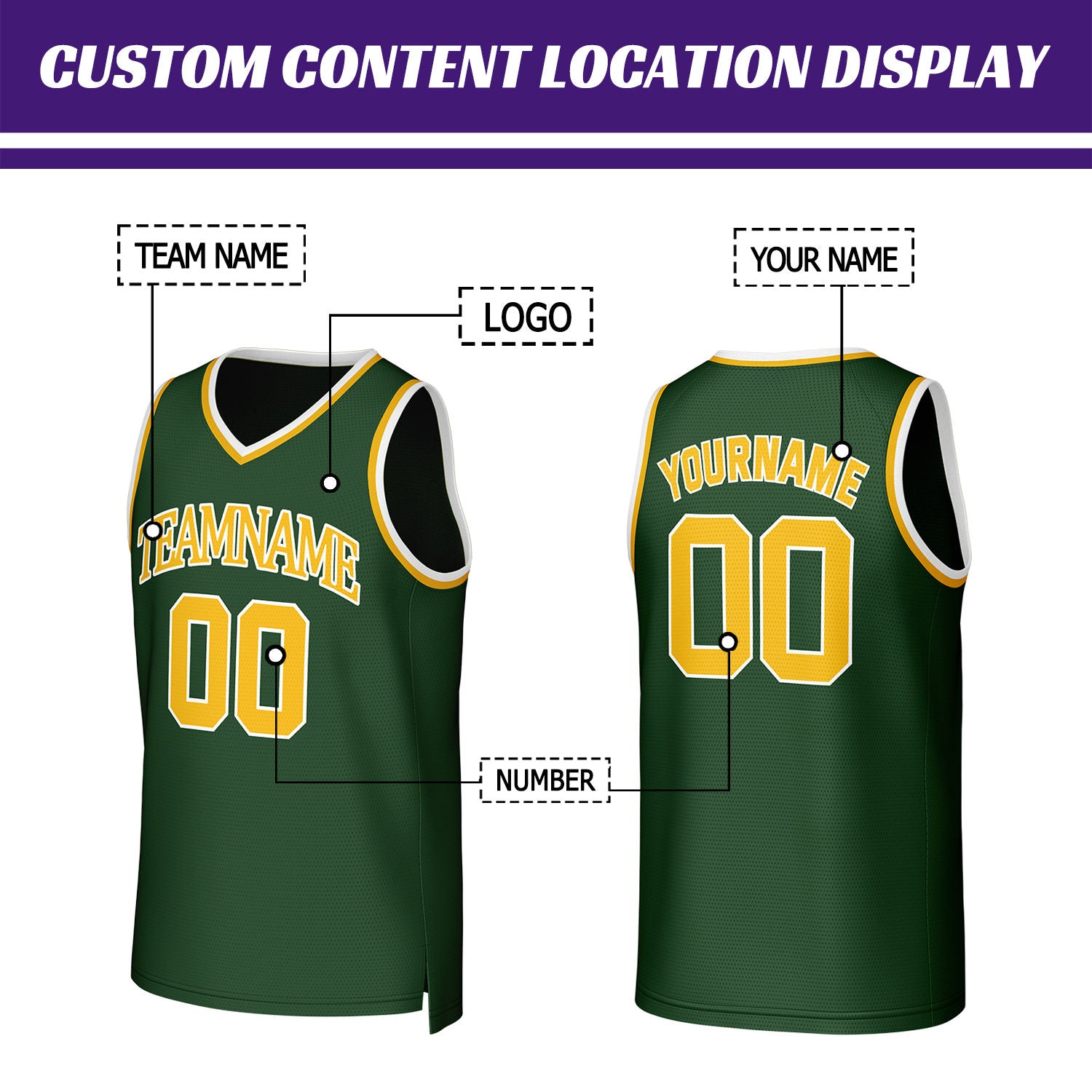 Custom Green & Gold Basketball Jersey | Personalized Name & Number Team Uniform