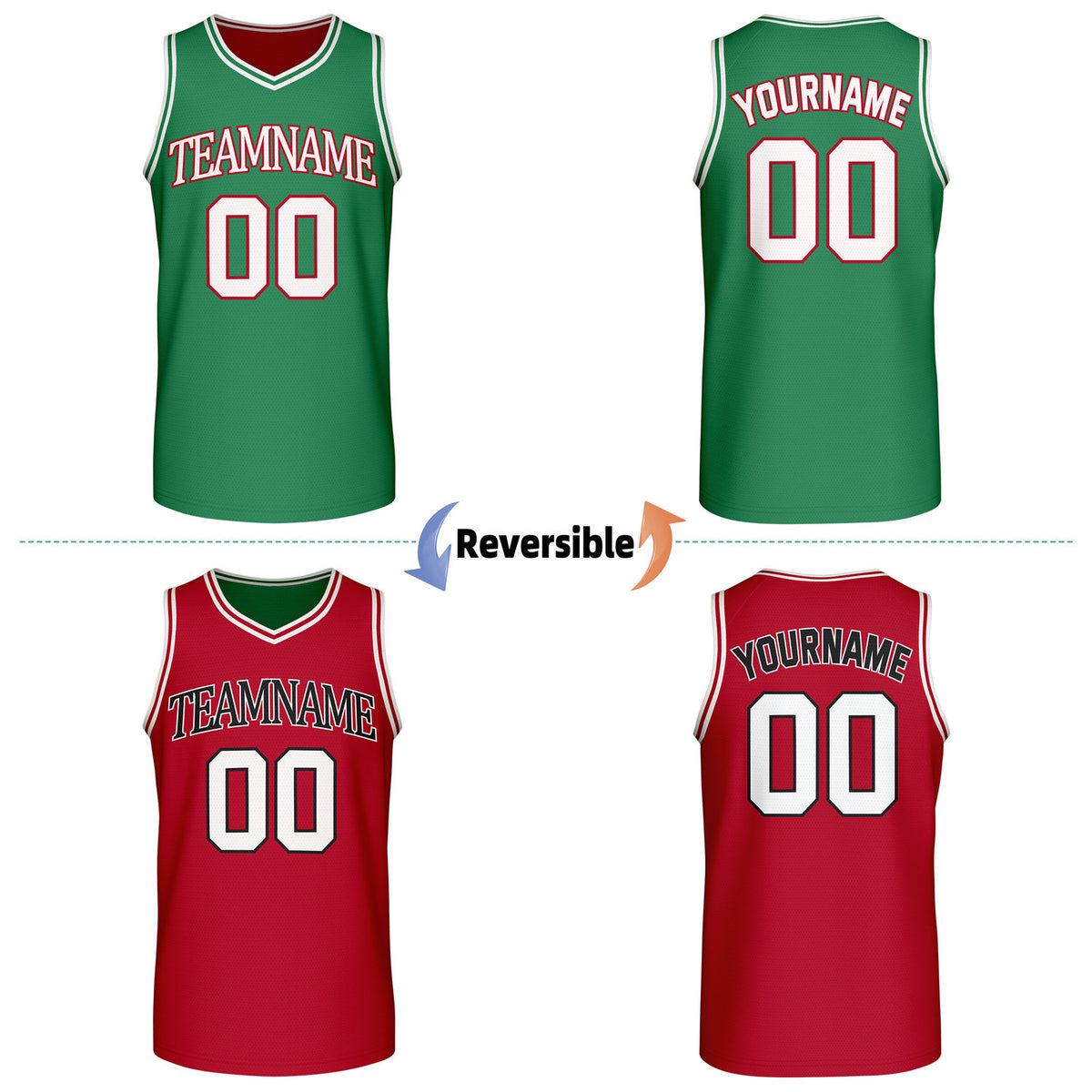 Custom Retro Green & Red Reversible Basketball Jersey | Personalized Team Jersey | Vosoli