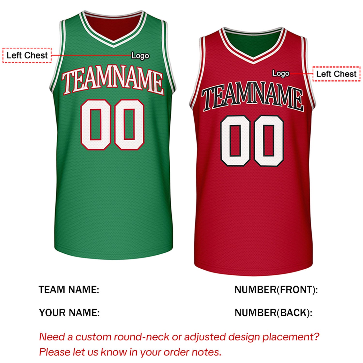 Custom Retro Green & Red Reversible Basketball Jersey | Personalized Team Jersey | Vosoli