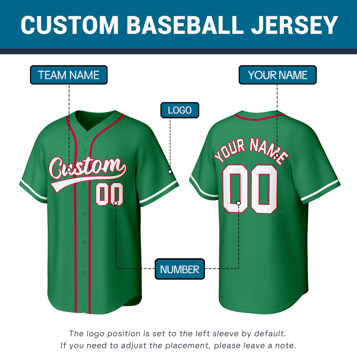 Custom Stitched Green Red & White Baseball Jersey | Team Sports Uniform | Vosoli