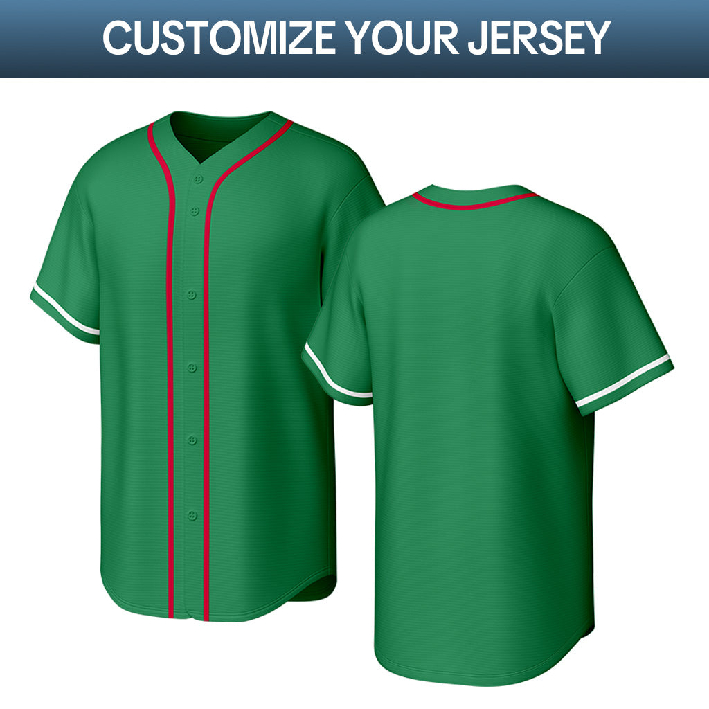 Custom Stitched Green Red & White Baseball Jersey | Team Sports Uniform | Vosoli