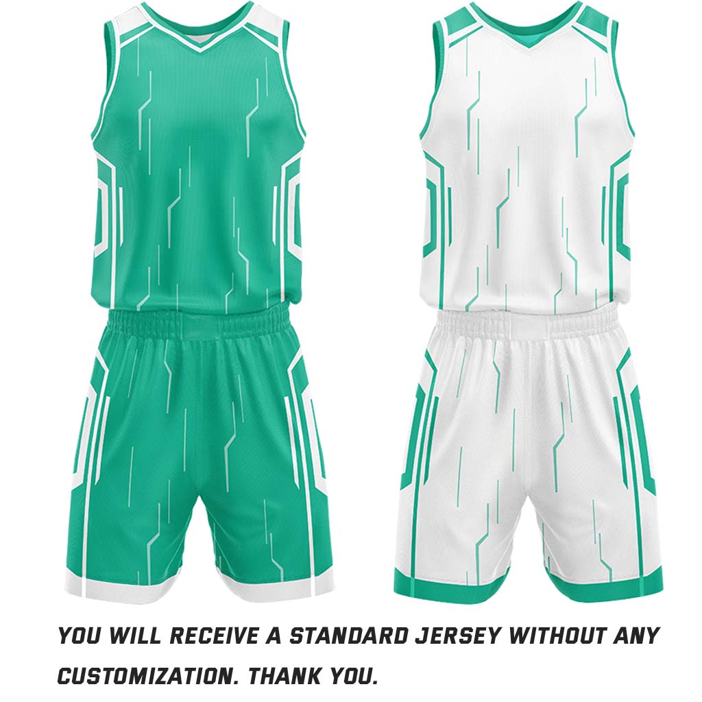 Custom Green & White Reversible Circuit Geometric Basketball Jersey Shorts Set | Personalized Team Uniform