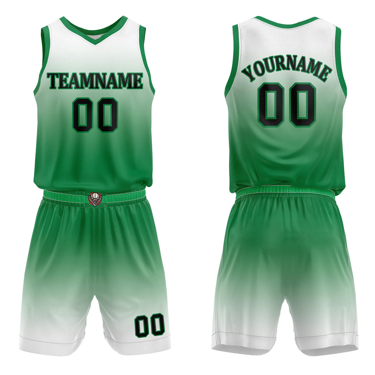 Custom Green &amp; White Gradient Basketball Jersey + Shorts Set - Personalized Team Name, Number | Vosoli
