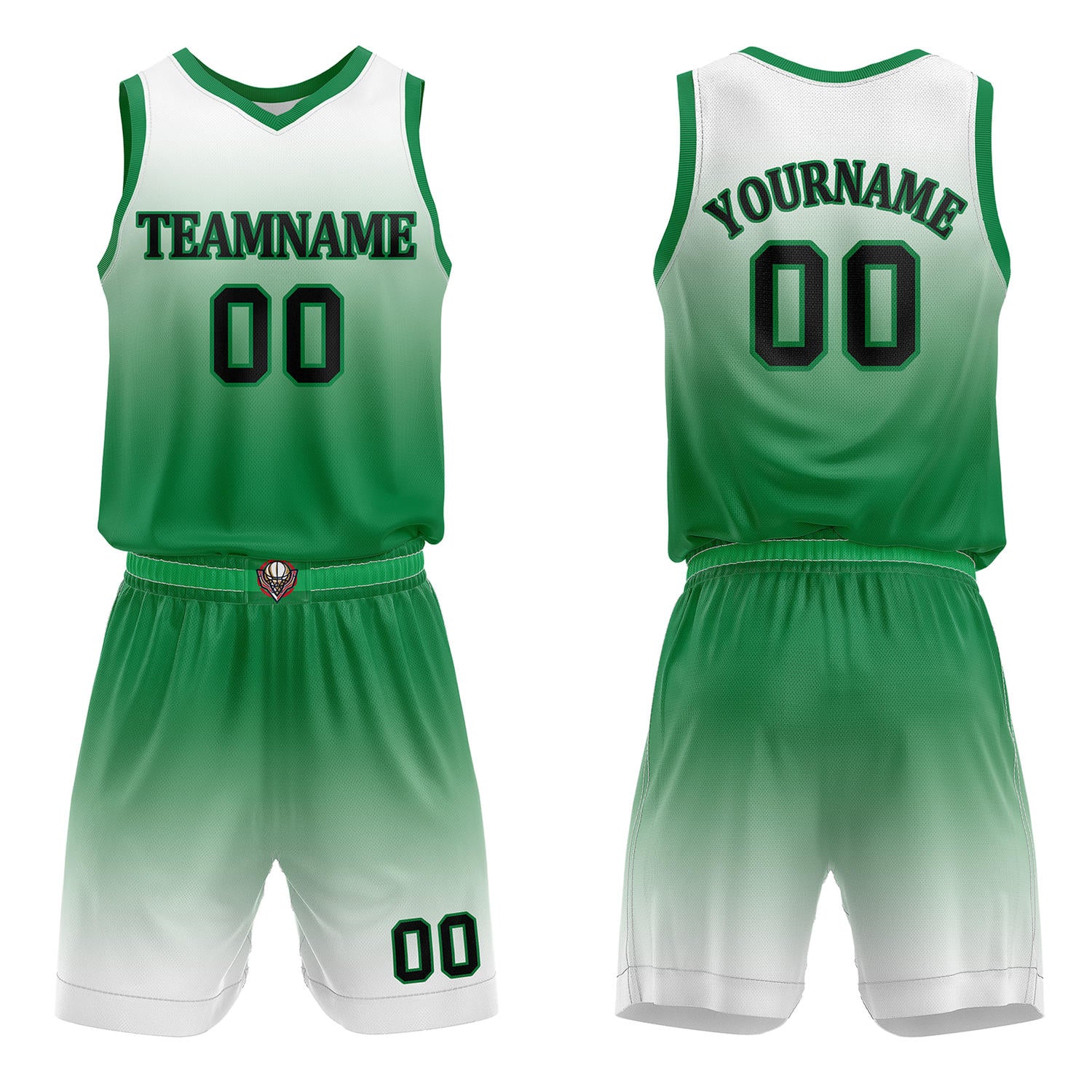 Custom Green & White Gradient Basketball Jersey + Shorts Set - Personalized Team Name, Number | Vosoli