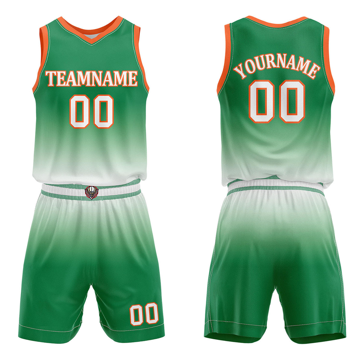 Custom Green &amp; White Gradient Basketball Jersey + Shorts Set - Personalized Team Name, Number &amp; LOGO | Vosoli