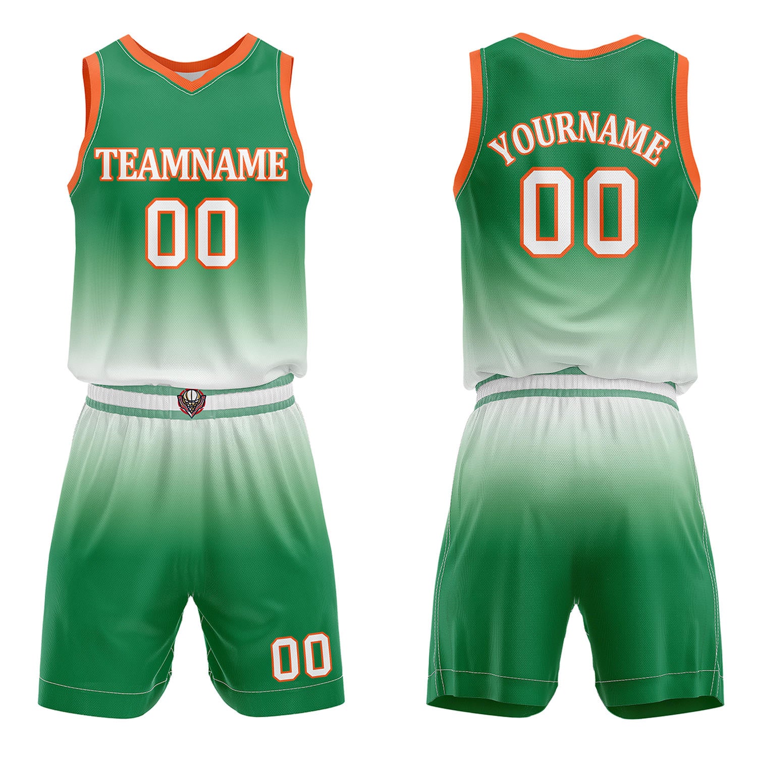 Custom Green & White Gradient Basketball Jersey + Shorts Set - Personalized Team Name, Number & LOGO | Vosoli