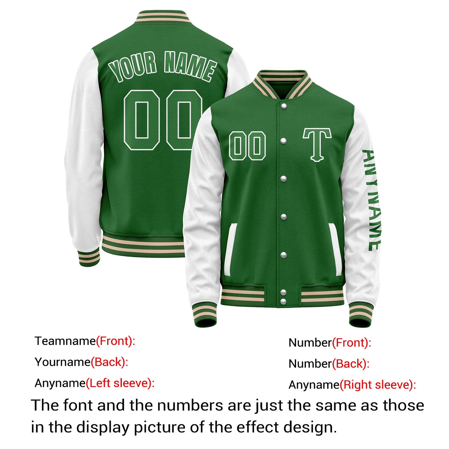 Custom Green & White Varsity Letterman Jacket | Personalized Baseball Bomber Coat for Adult & Youth