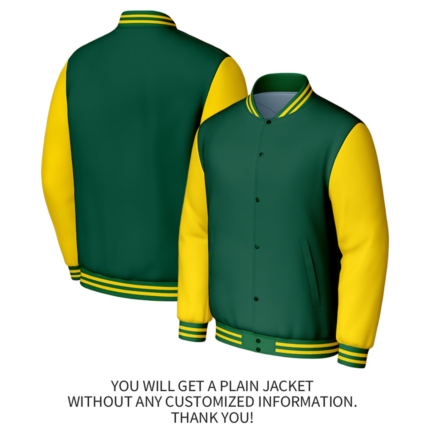 Custom Green & Yellow Varsity Baseball Jacket | Personalized Jacket with Stitched Name & Number for Adult & Youth
