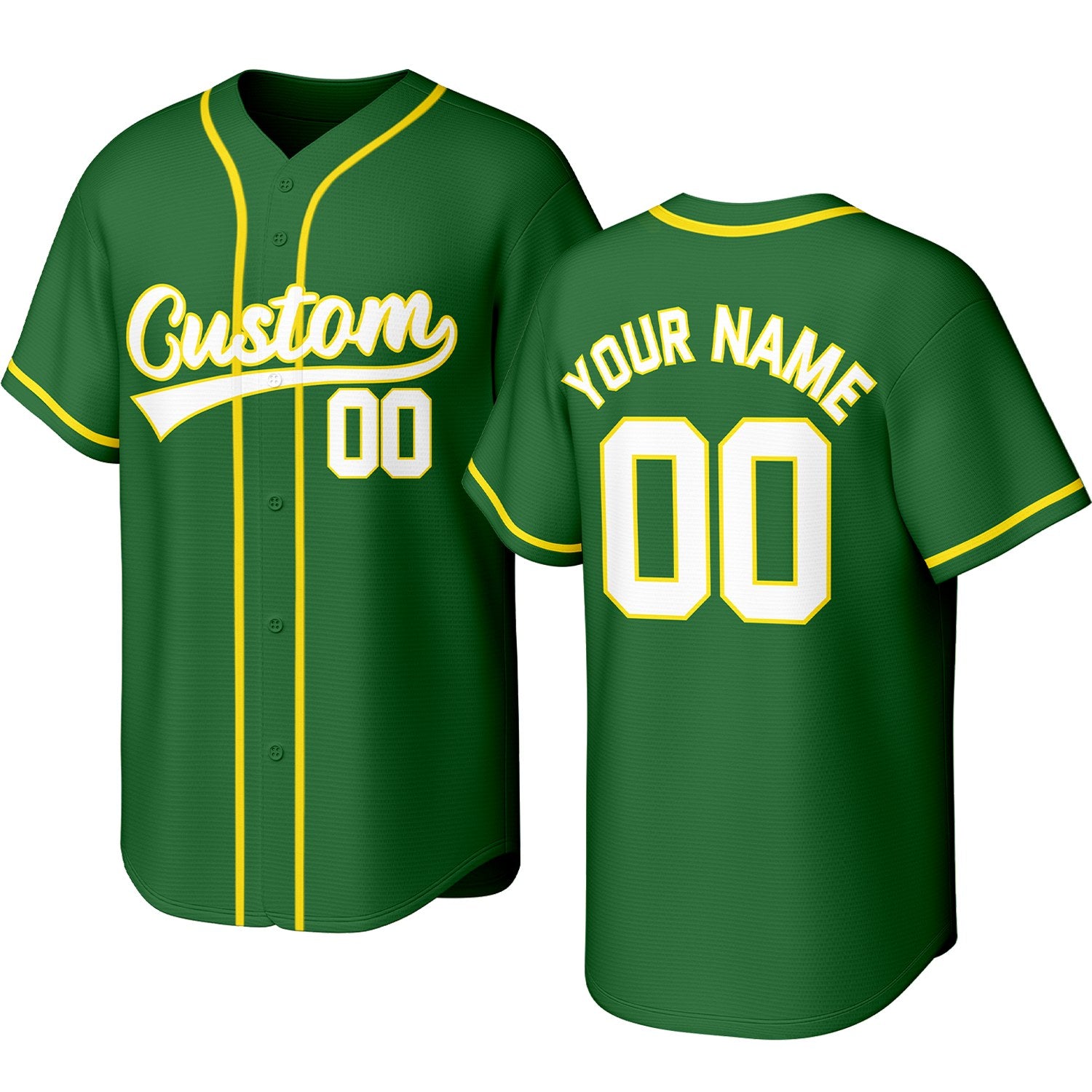 Custom green & yellow baseball jersey with logo, personalized name & number, button-front short-sleeve sports uniform for team men women youth game practice - Vosoli
