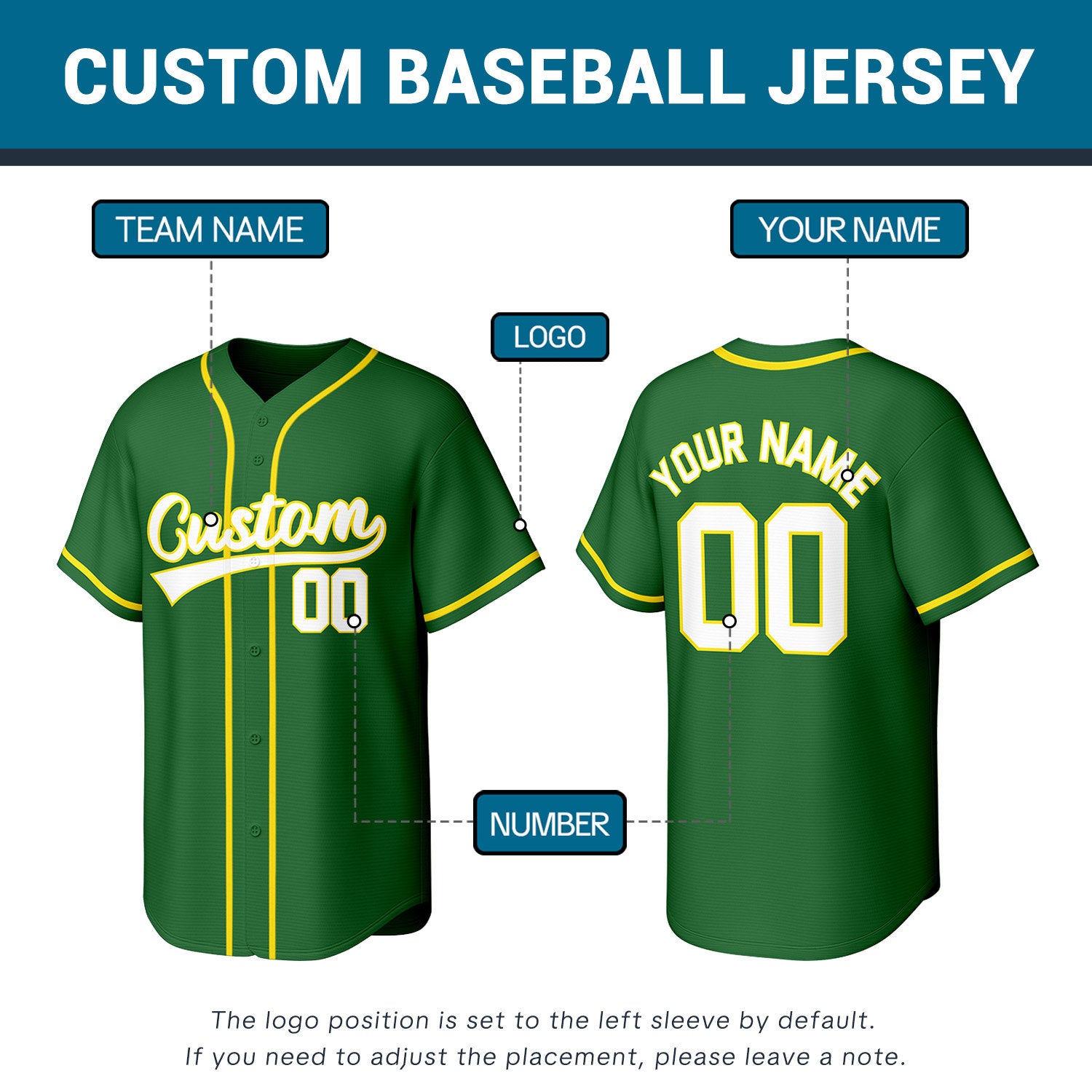 Custom Green & Yellow Personalized Baseball Jersey | Team Sports Uniform | Vosoli