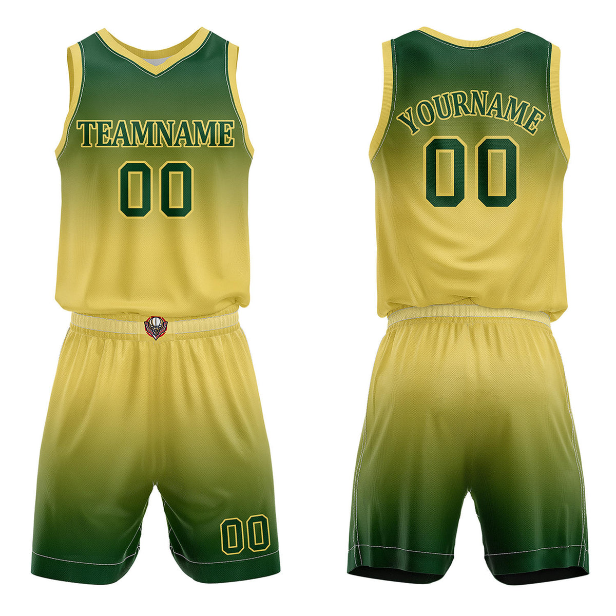 Custom Green &amp; Yellow Gradient Basketball Jersey + Shorts Set - Personalized Team Name, Number | Vosoli
