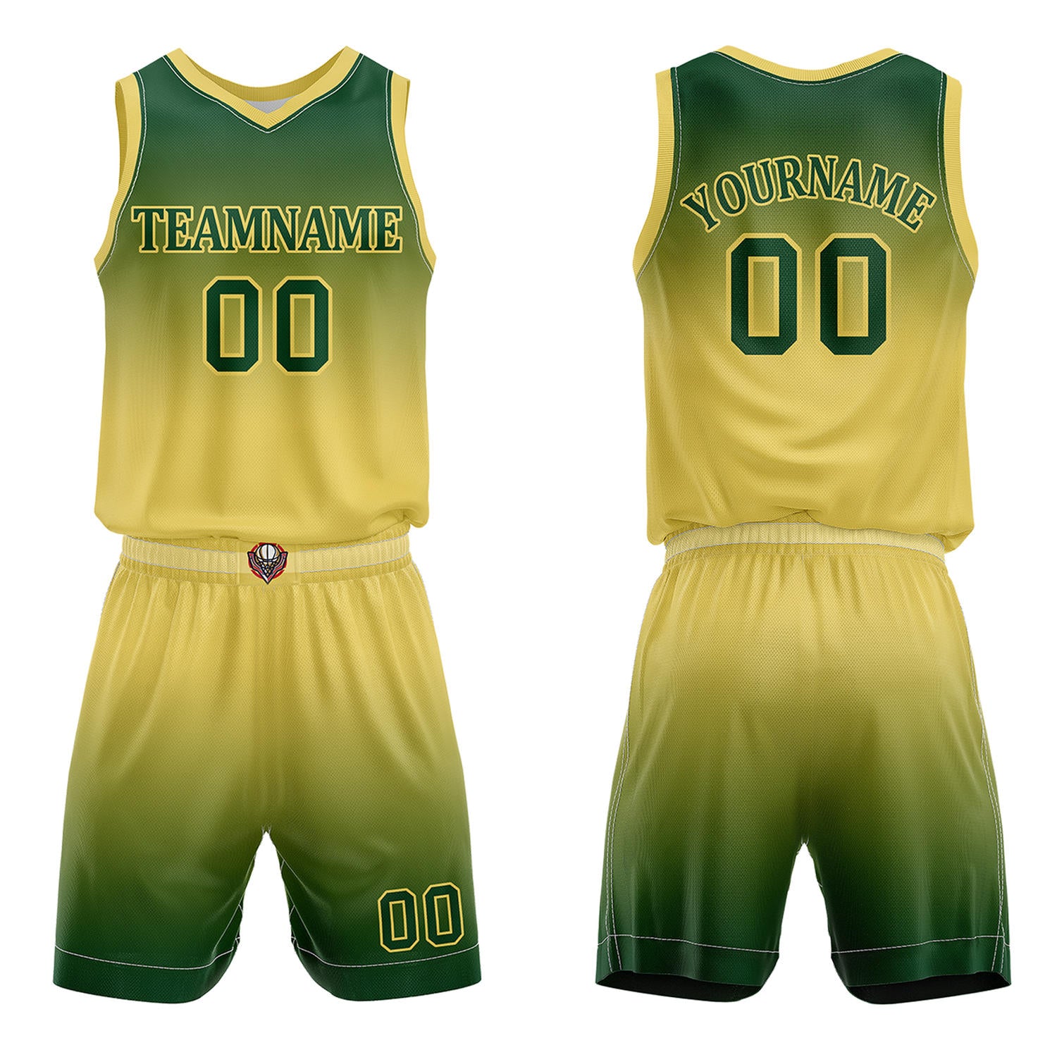 Custom Green & Yellow Gradient Basketball Jersey + Shorts Set - Personalized Team Name, Number | Vosoli