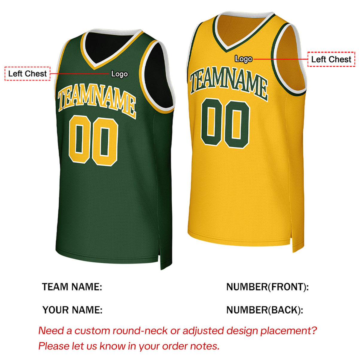 Custom Green & Yellow Reversible Basketball Jersey | Personalized Team Uniform