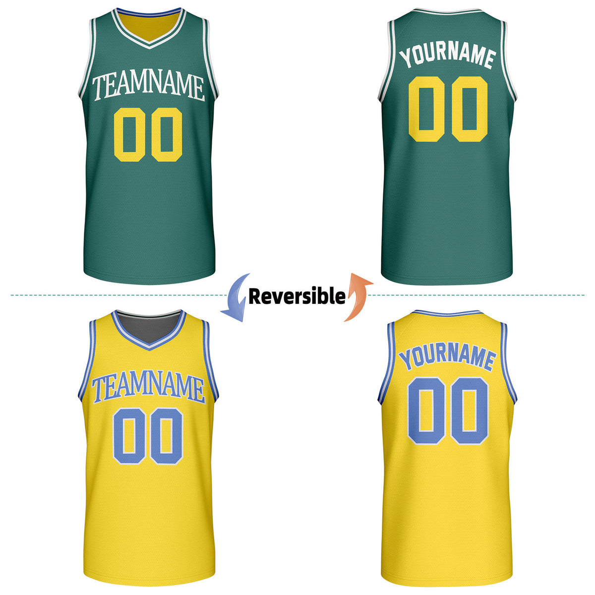 Custom Retro Green & Yellow Reversible Basketball Jersey | Personalized Team Jersey | Vosoli
