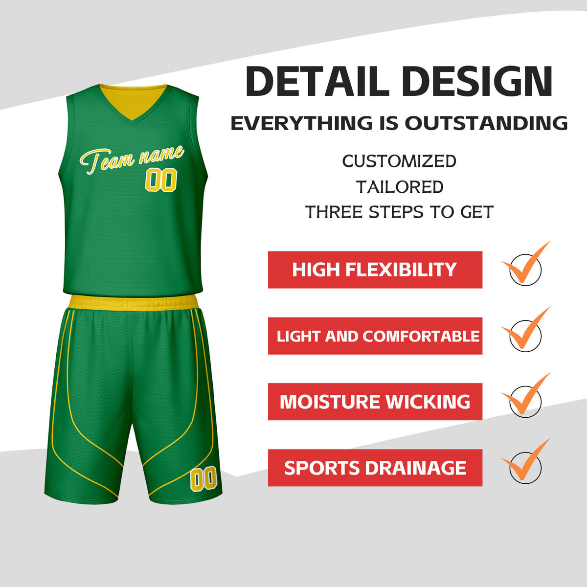Custom Green & Yellow Reversible Basketball Jersey Shorts Set | Personalized Team Uniform