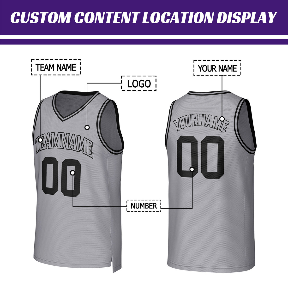 Custom Grey & Black Basketball Jersey | Personalized Name & Number Team Uniform