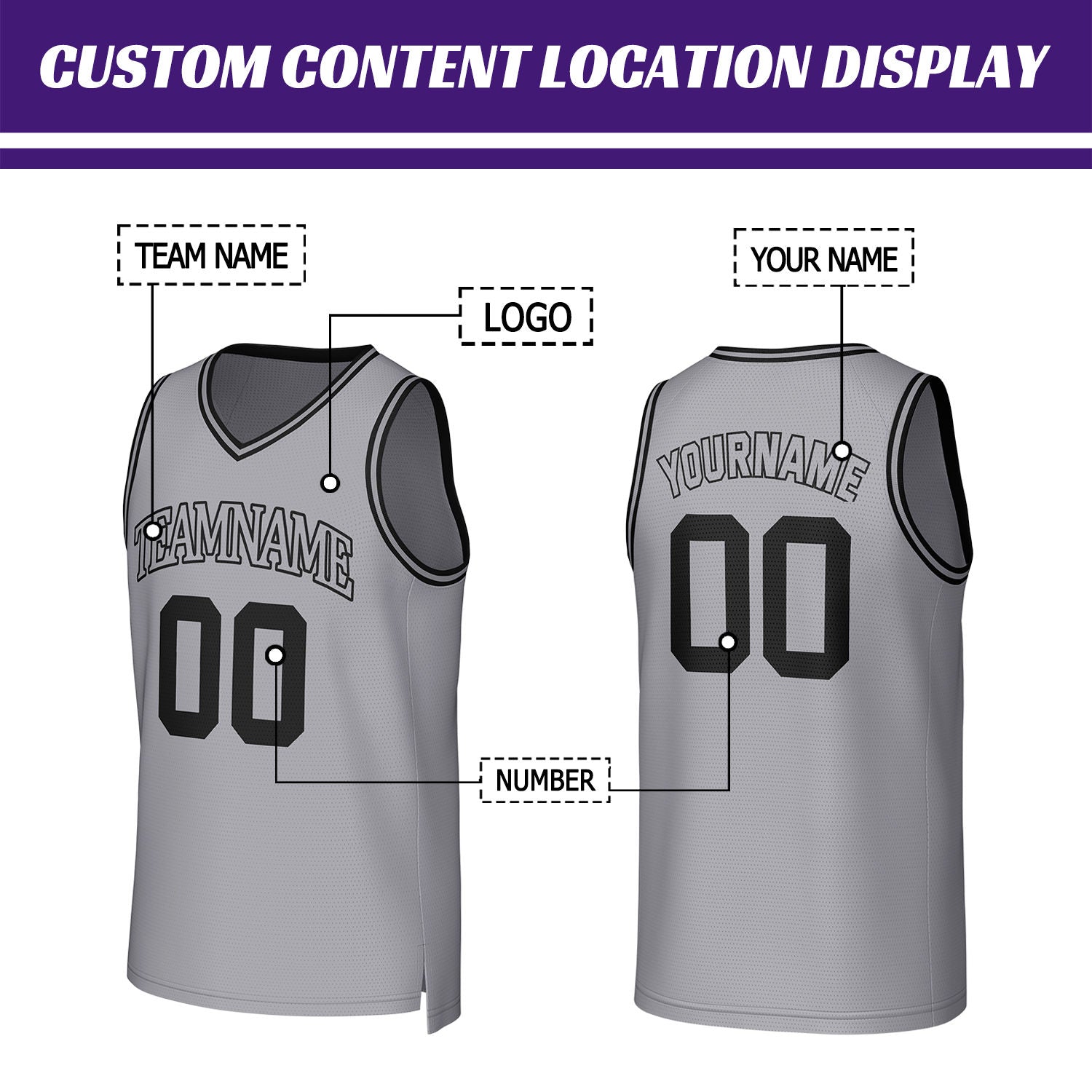 Custom Grey & Black Basketball Jersey | Personalized Name & Number Team Uniform