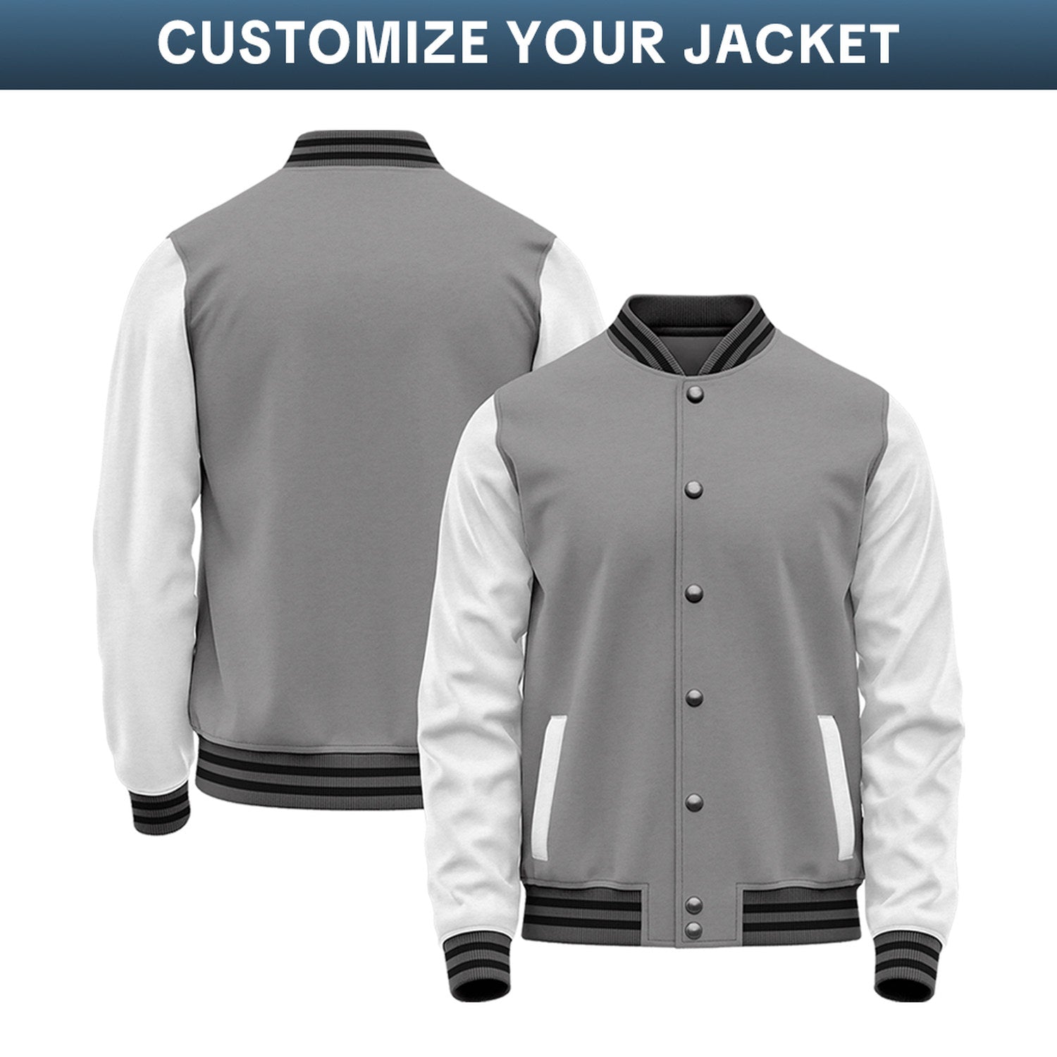 Custom Varsity Jacket with Embroidered Name & Number | Grey & White Personalized Team Letterman Bomber