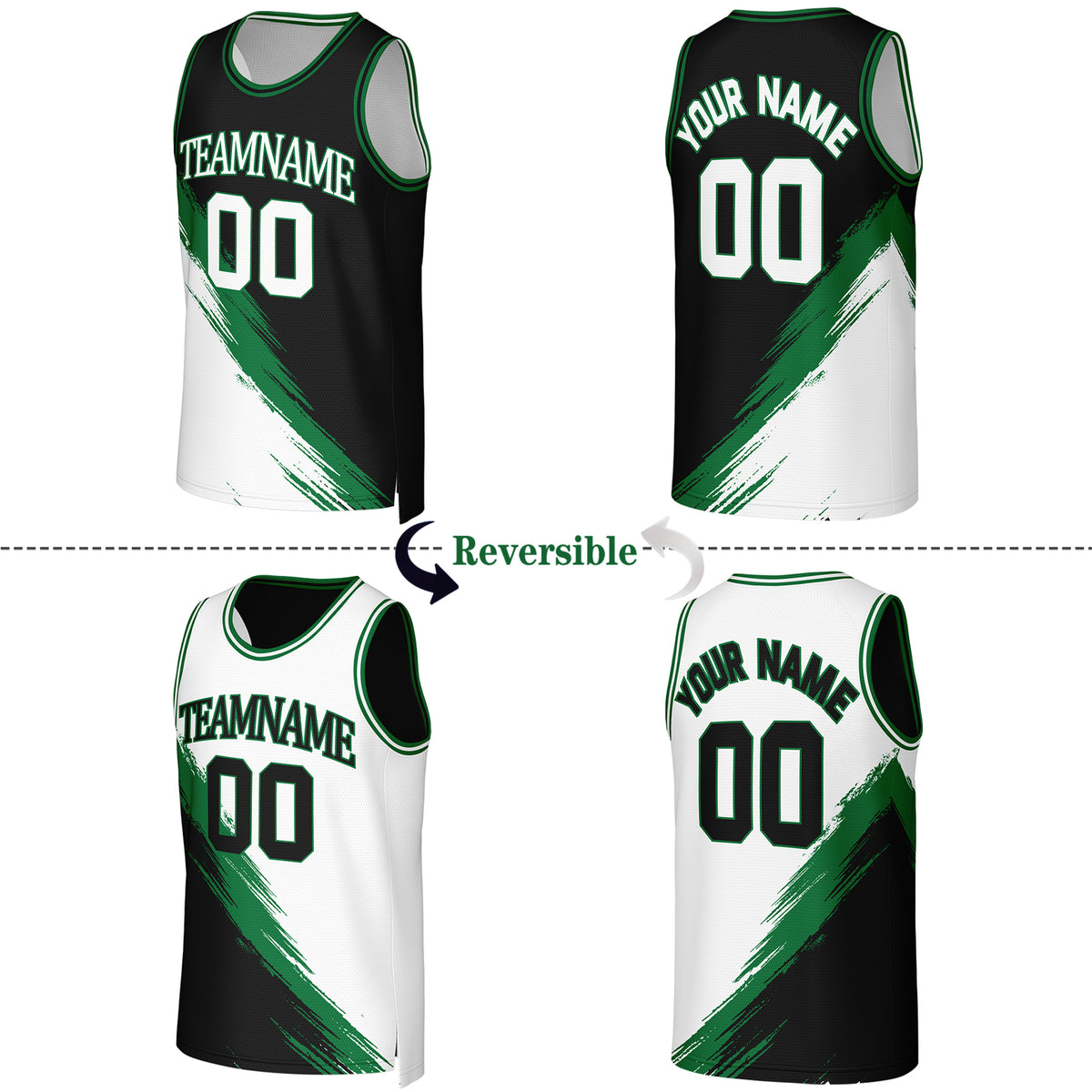 Custom Black & White Brush Stroke Reversible Basketball Jersey | Personalized Team Uniforms for Adult & Youth