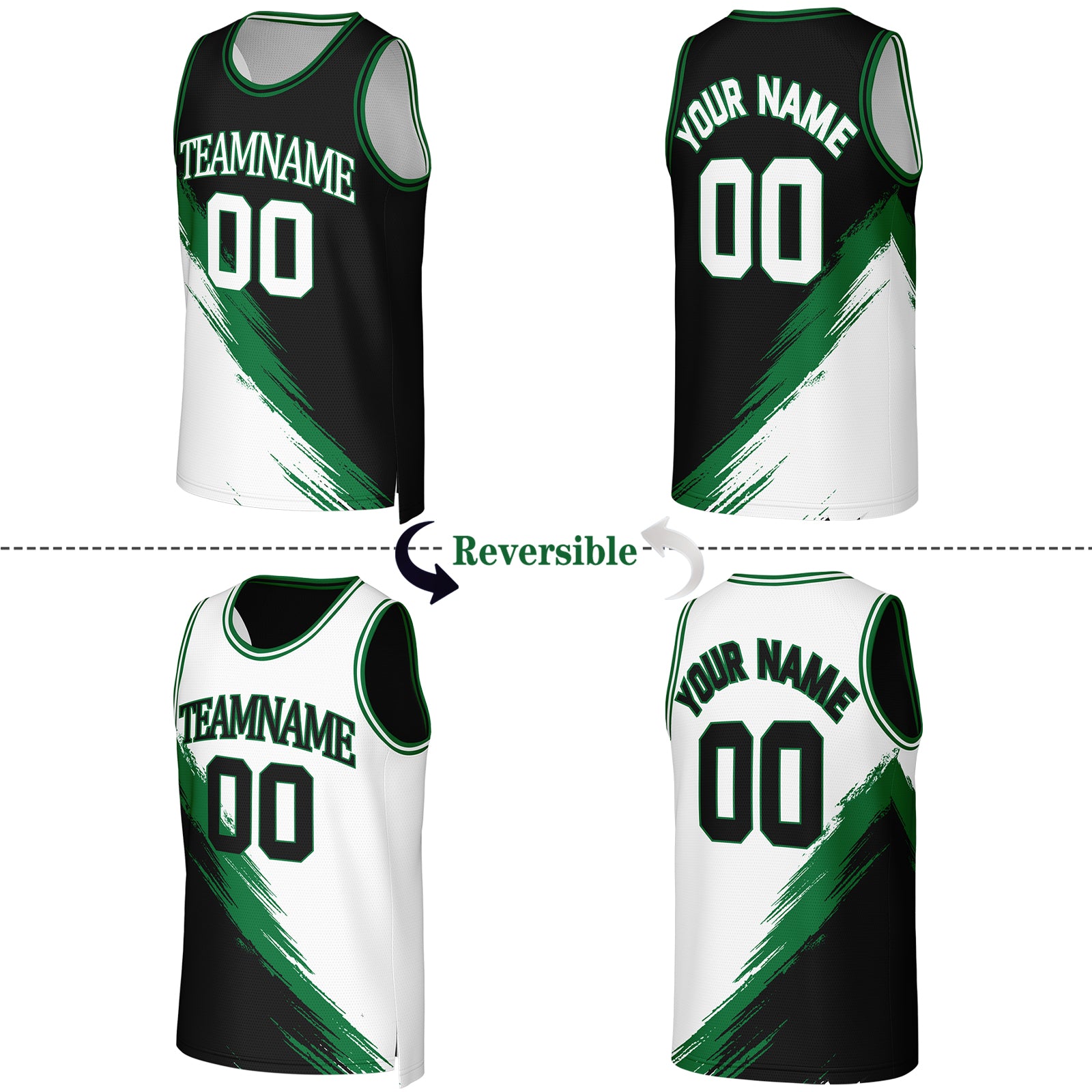 Custom Black & White Brush Stroke Reversible Basketball Jersey | Personalized Team Uniforms for Adult & Youth