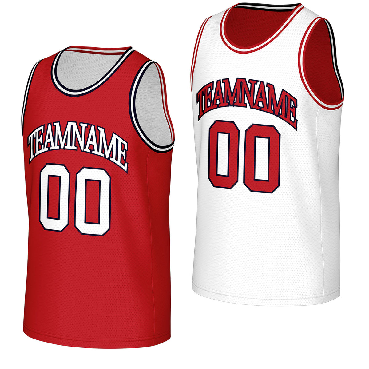 custom high school basketball jerseys red white reversible by Vosoli, personalized team name, number &amp; logo, breathable mesh dual sided basketball jersey for high school team games