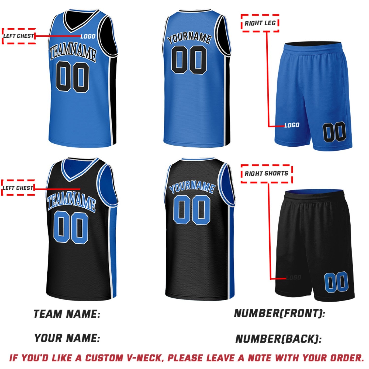 Custom Blue & Black Double Sided Basketball Uniform Set | Personalized Team Uniforms for Adult & Youth