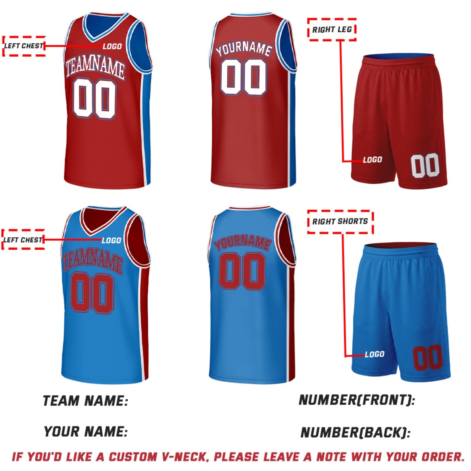 Custom Red & Blue Double Sided Basketball Uniform Set | Personalized Team Uniforms for Adult & Youth