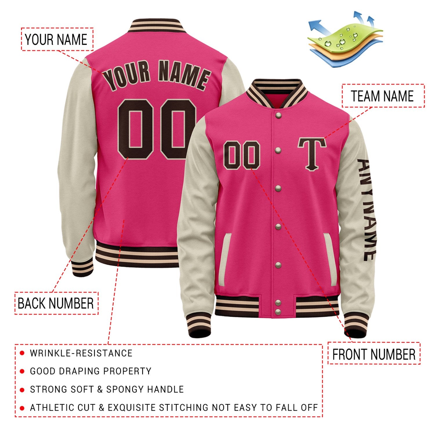 Custom Hot Pink & Cream Varsity Letterman Jacket | Personalized Baseball Bomber Coat for Adult & Youth