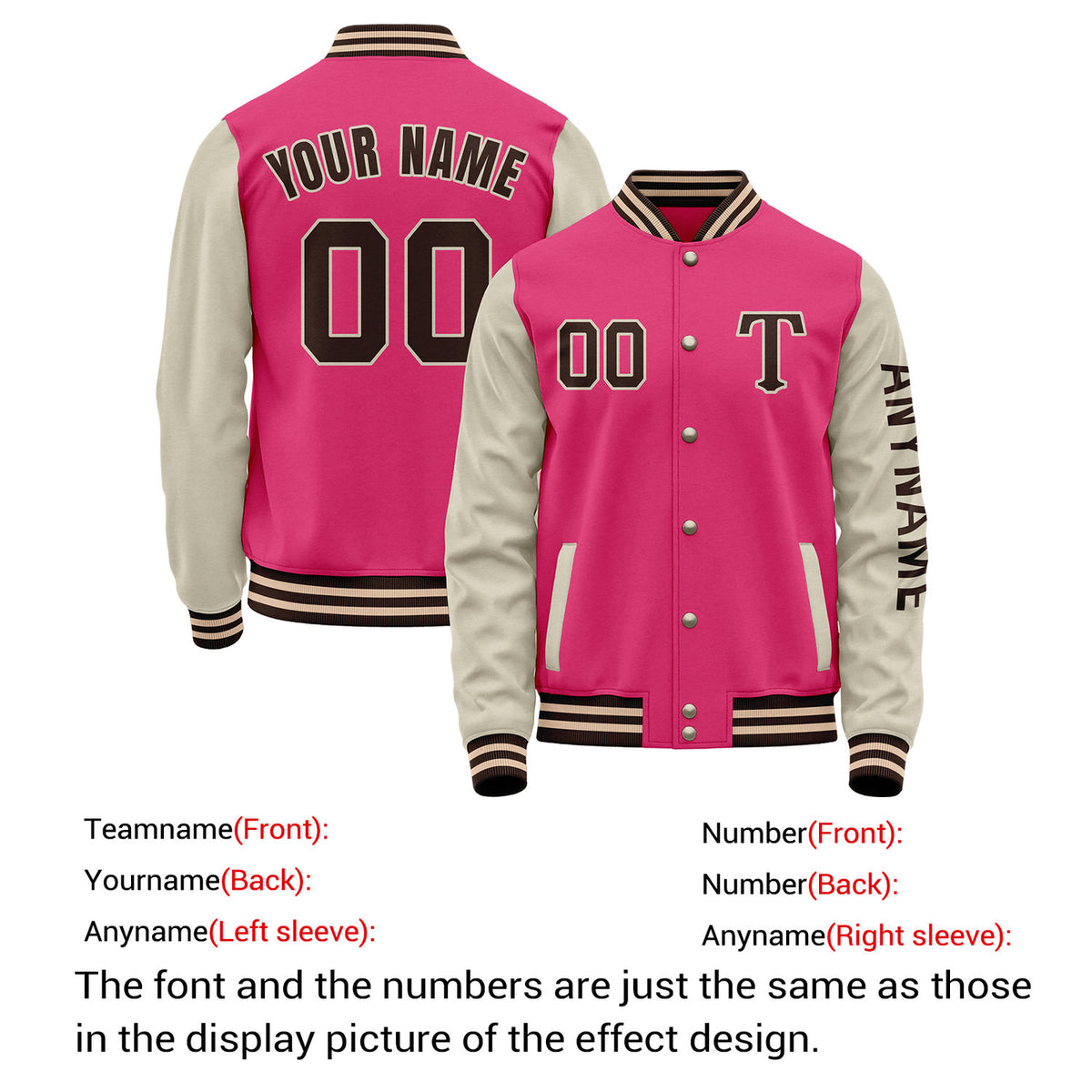 Custom Hot Pink & Cream Varsity Letterman Jacket | Personalized Baseball Bomber Coat for Adult & Youth