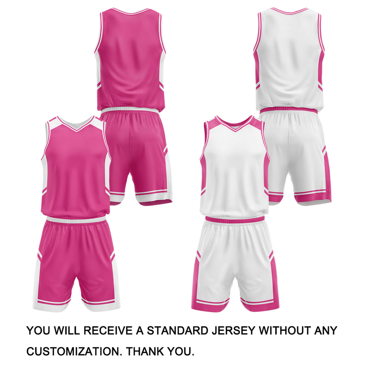 Custom Reversible Basketball Uniform Set | Hot Pink & White V-Neck Sleeveless Jersey & Athletic Shorts