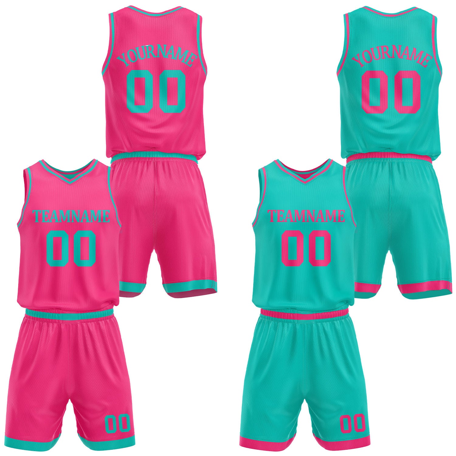 Custom Hot Pink & Teal Reversible Basketball Jersey Shorts Set | Personalized Full Team Uniform
