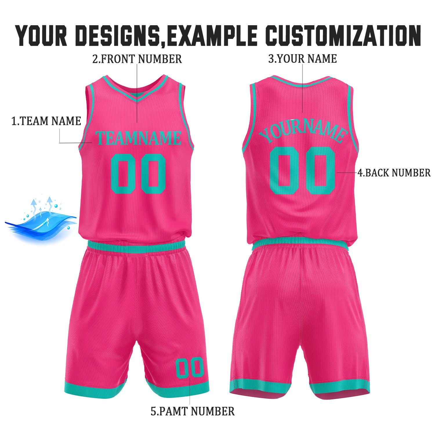 Custom Hot Pink & Teal Reversible Basketball Jersey Shorts Set | Personalized Full Team Uniform