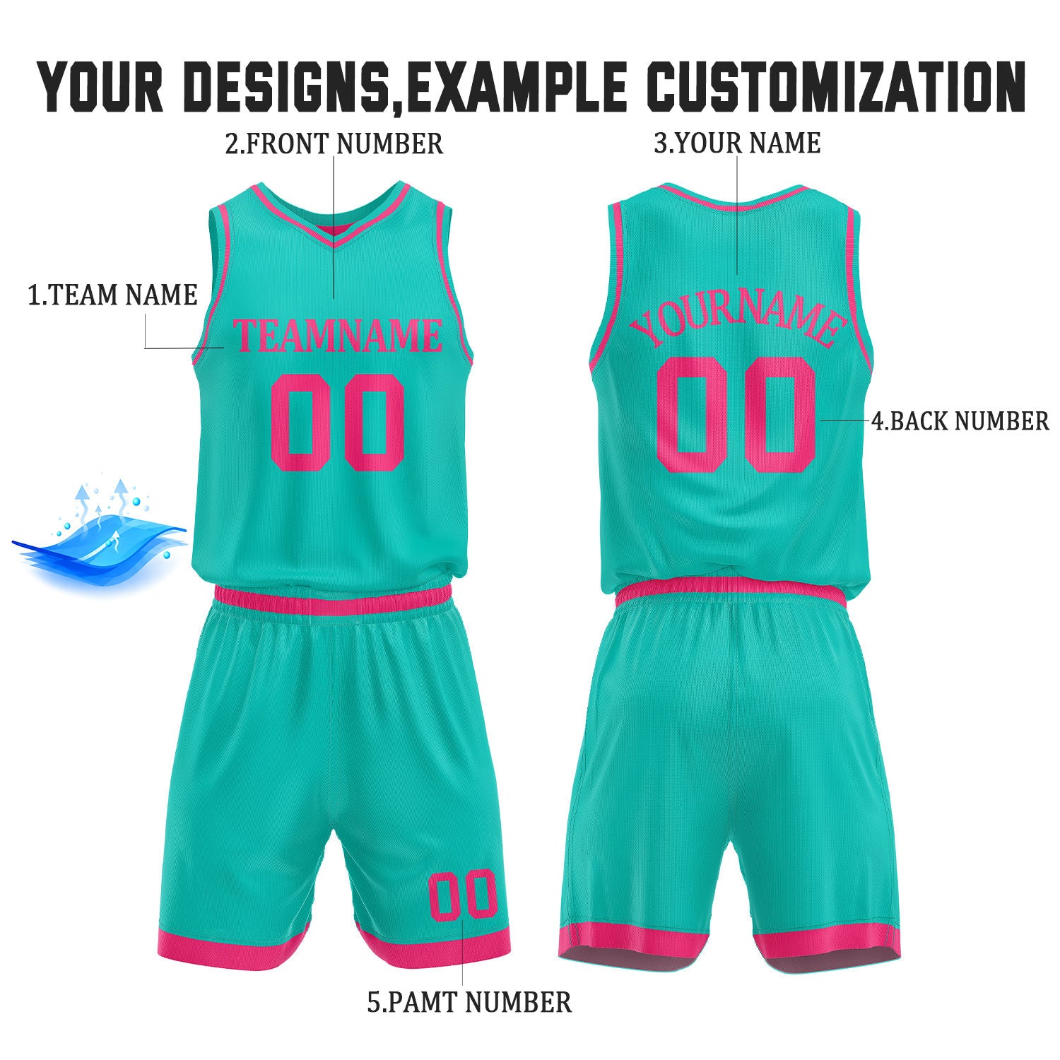 Custom Hot Pink & Teal Reversible Basketball Jersey Shorts Set | Personalized Full Team Uniform