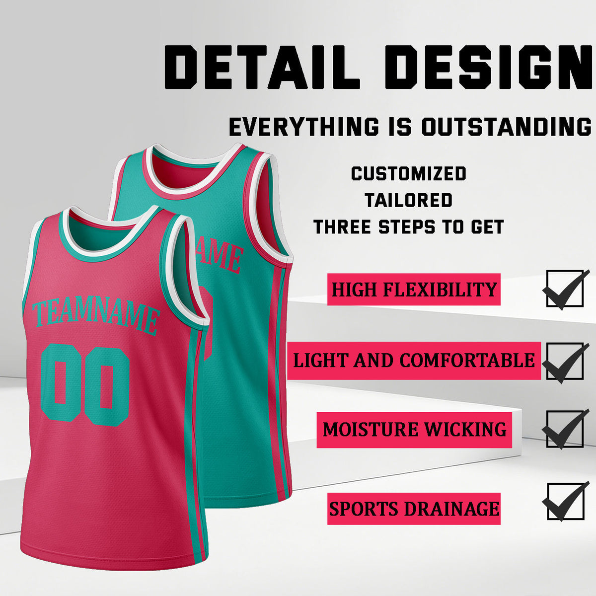 Custom Hot Pink & Teal Reversible Basketball Jersey Shorts Set | Personalized Full Team Uniform