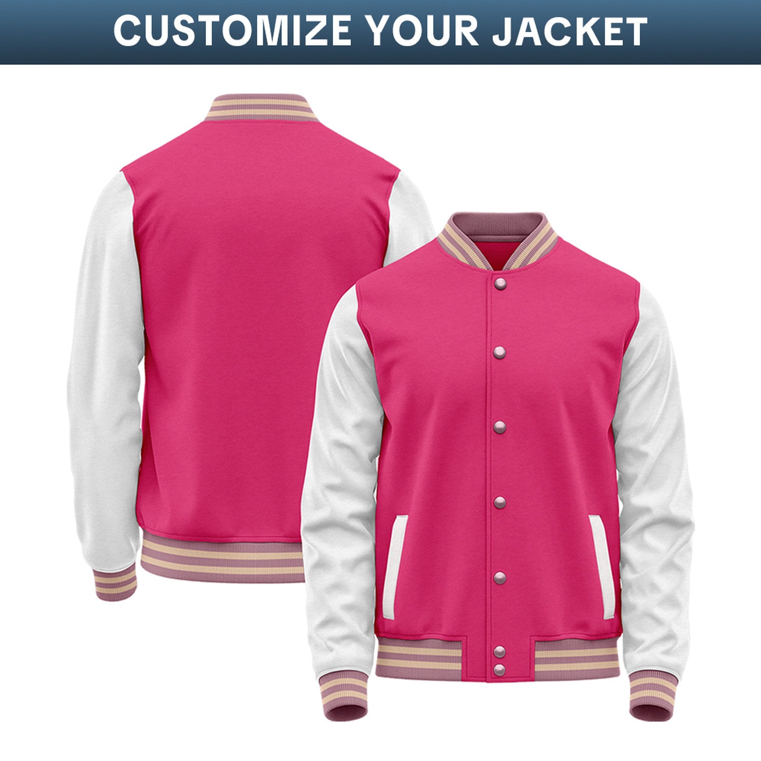 Custom Varsity Jacket with Embroidered Name & Number | Hot Pink & White Personalized Team Letterman Bomber