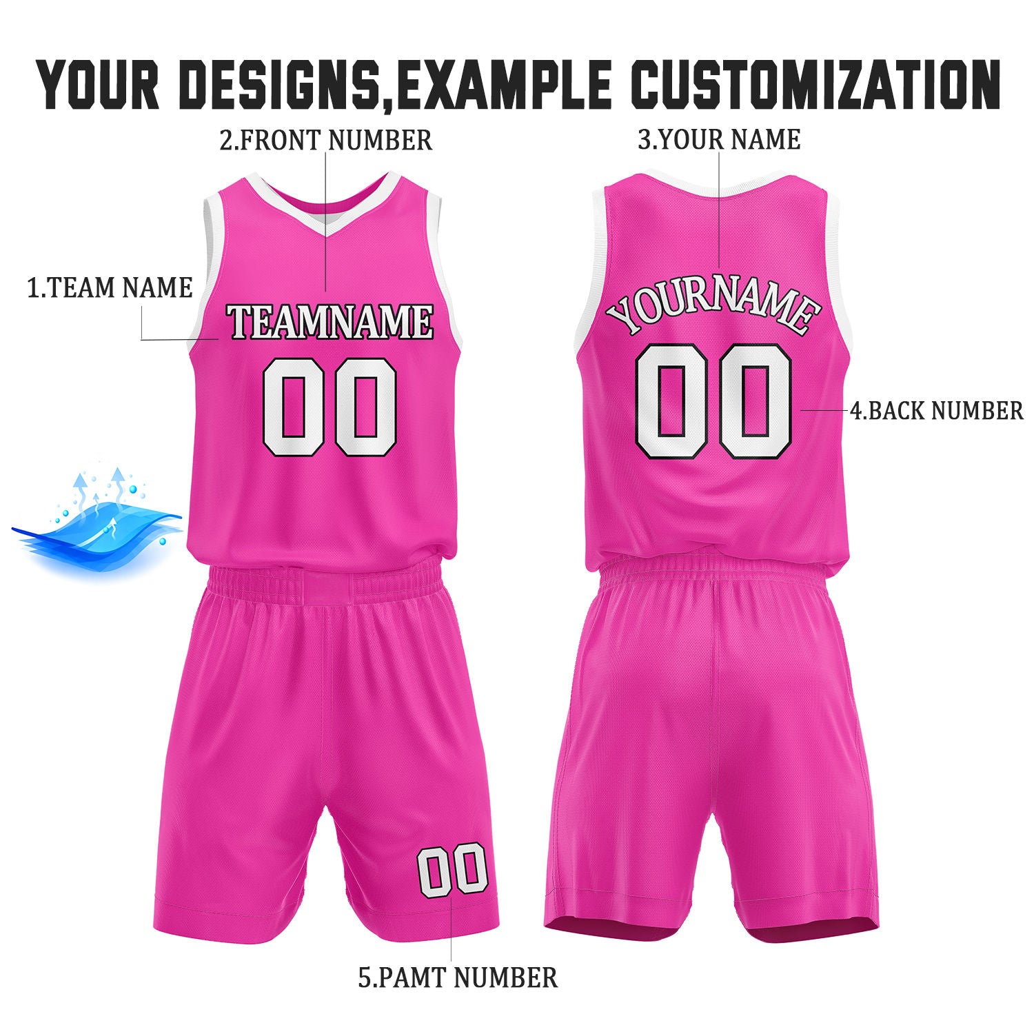 Custom Hot Pink & White Reversible Basketball Jersey Shorts Set | Personalized Full Team Uniform