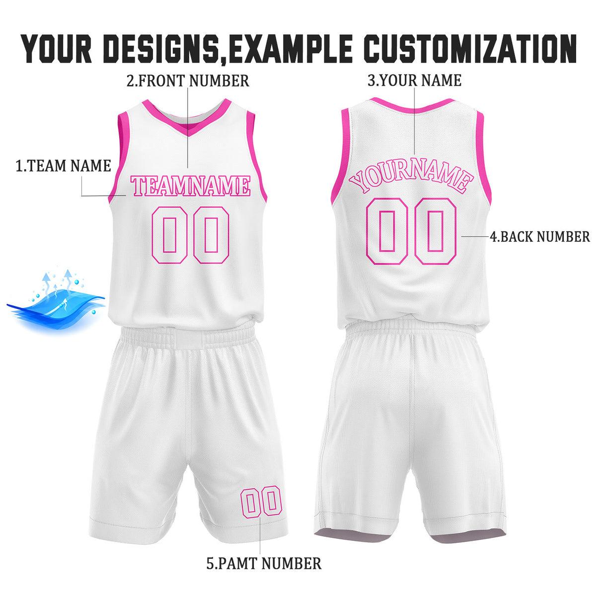 Custom Hot Pink & White Reversible Basketball Jersey Shorts Set | Personalized Full Team Uniform